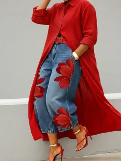 Casual Cotton Shirt Collar Blouse Loose Long Sleeve Daily Top