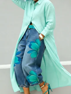 Casual Cotton Shirt Collar Blouse Loose Long Sleeve Daily Top
