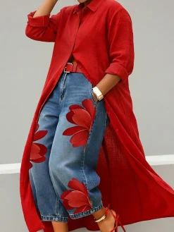 Casual Cotton Shirt Collar Blouse Loose Long Sleeve Daily Top