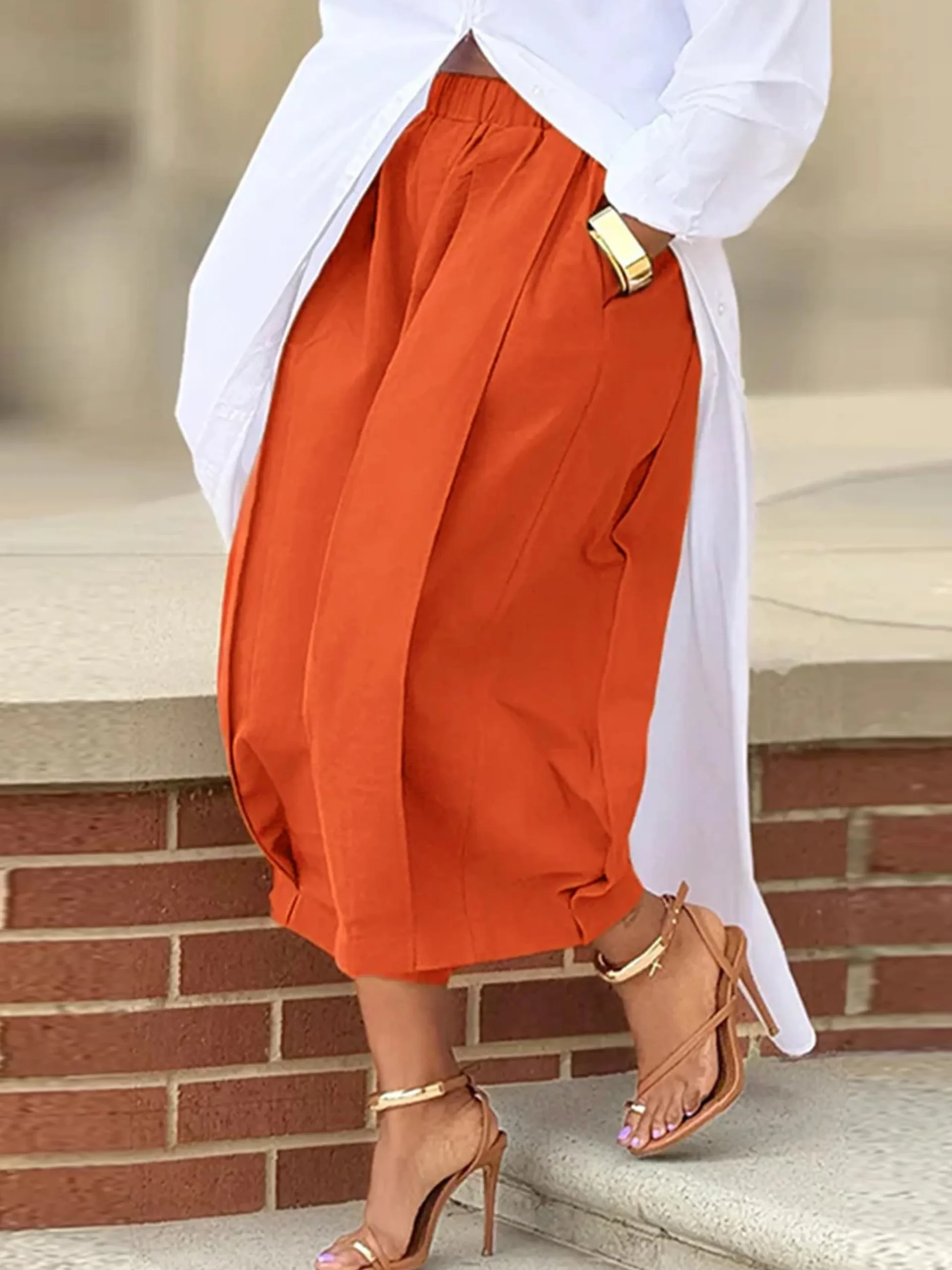 Casual Cotton Wide-Leg Cropped Pants