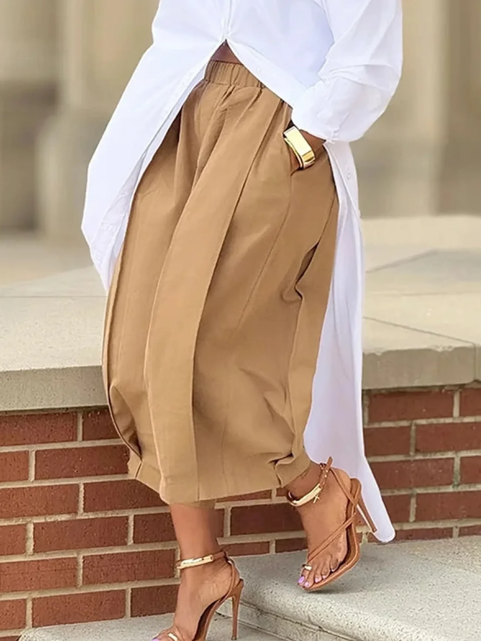 Casual Cotton Wide-Leg Cropped Pants