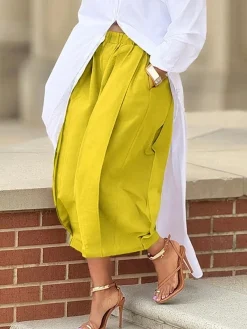 Casual Cotton Wide-Leg Cropped Pants