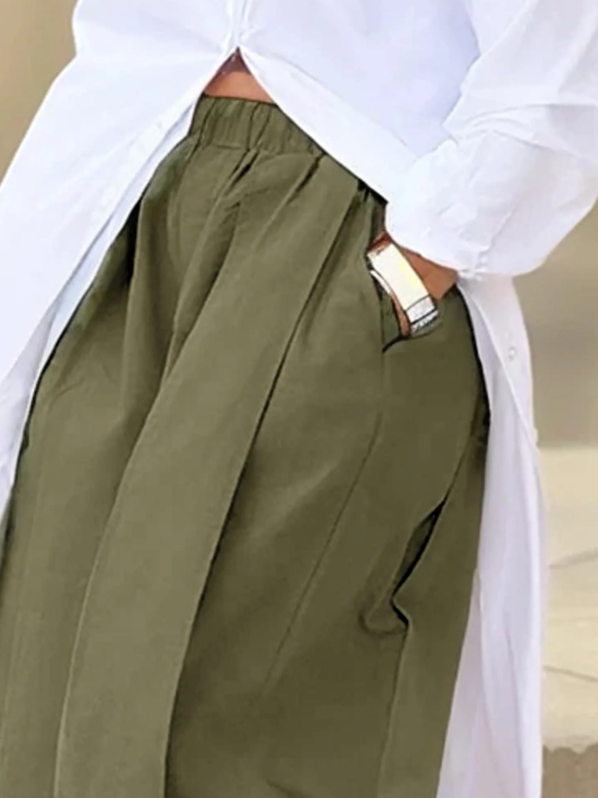Casual Cotton Wide-Leg Cropped Pants