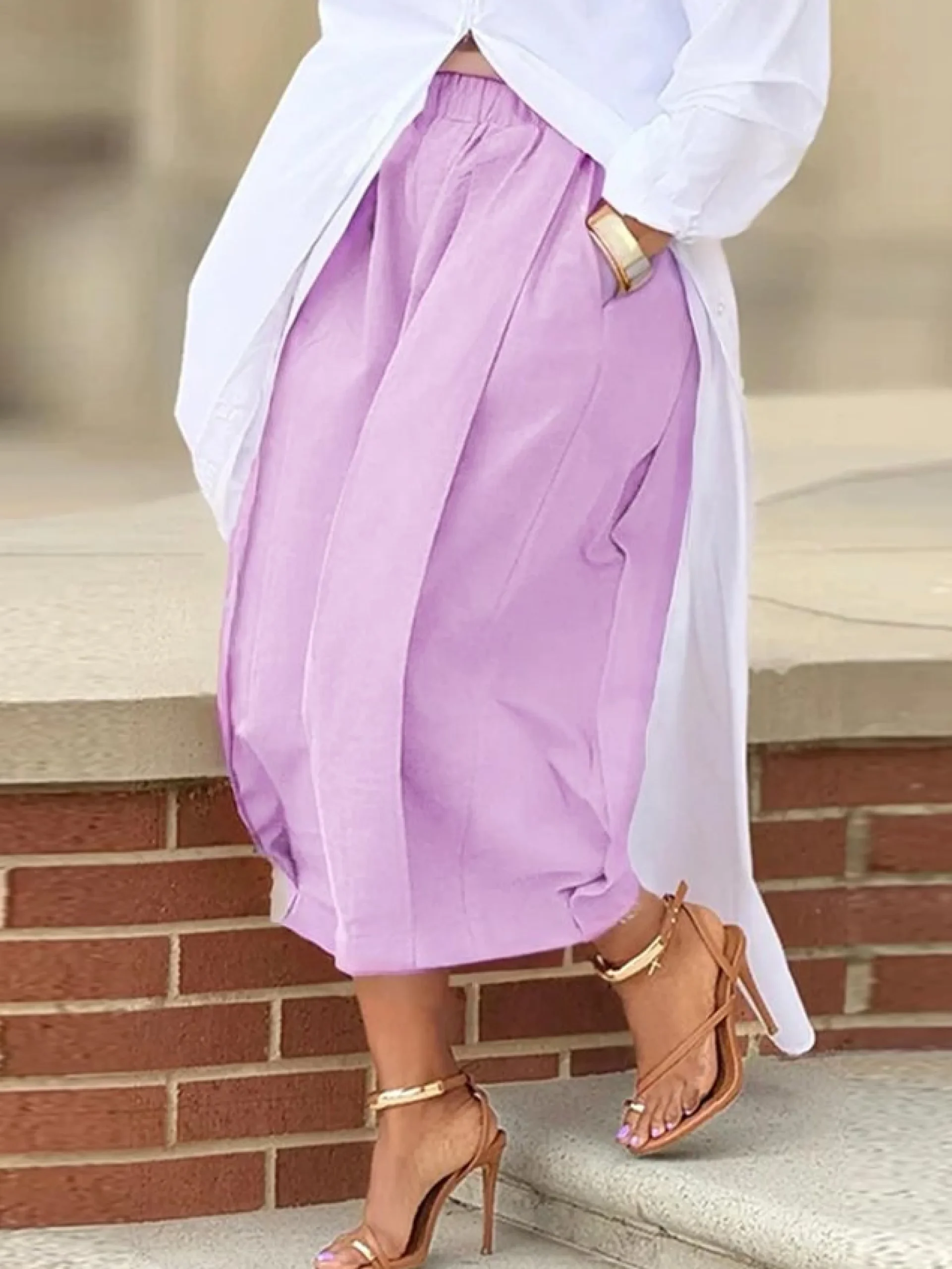 Casual Cotton Wide-Leg Cropped Pants