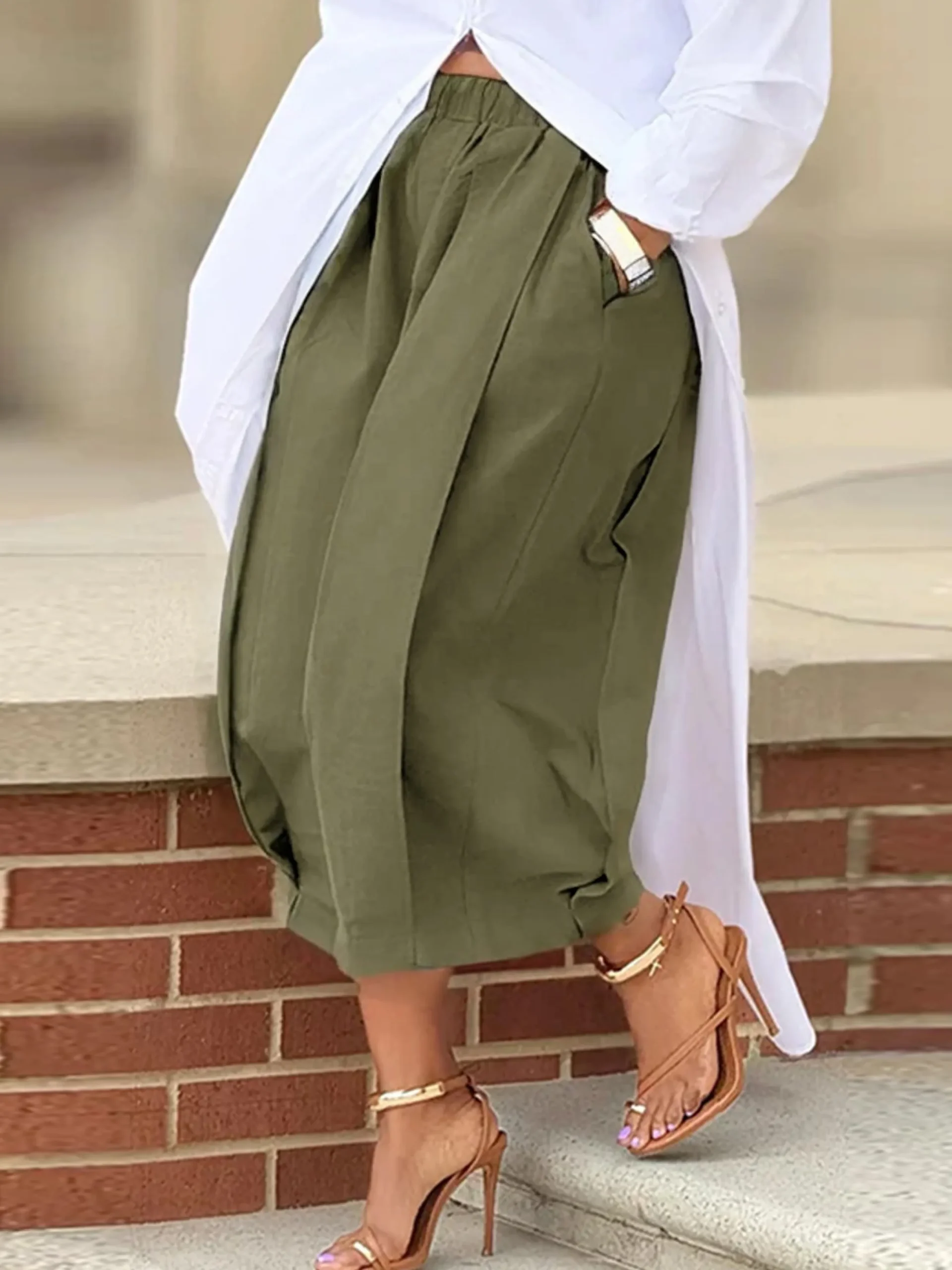 Casual Cotton Wide-Leg Cropped Pants