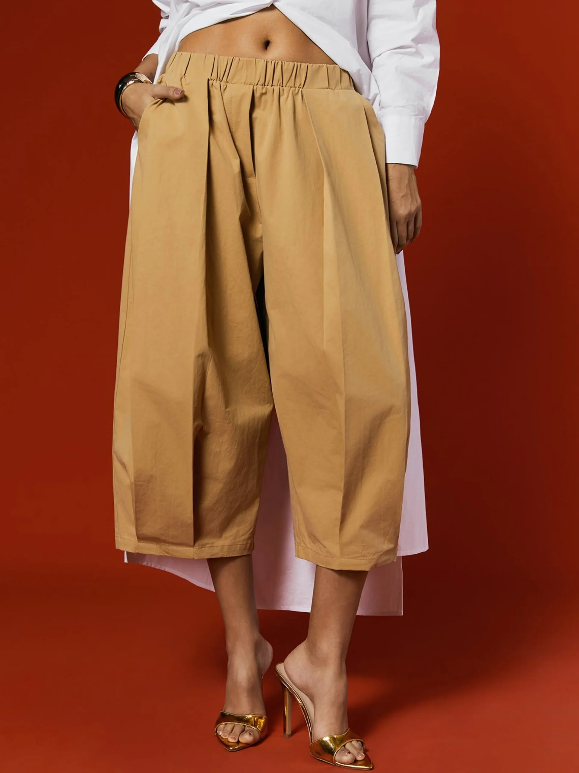 Casual Cotton Wide-Leg Cropped Pants