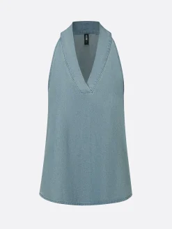 Casual Denim Halter Top Sleeveless Deep V-Neck Loose Summer Blouse