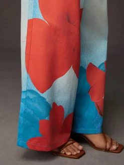 Casual Denim Print Graphic Printing Floral Wide Leg Pants