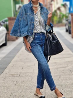 Casual Distressing Cloak Denim Coat