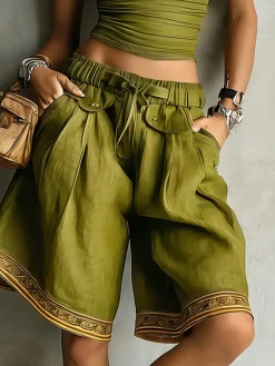 Casual Ethnic Print High Waist Shorts
