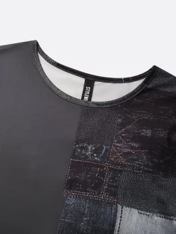 Casual Faux Denim Print Graphic Crew Neck T-shirt