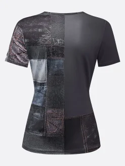 Casual Faux Denim Print Graphic Crew Neck T-shirt