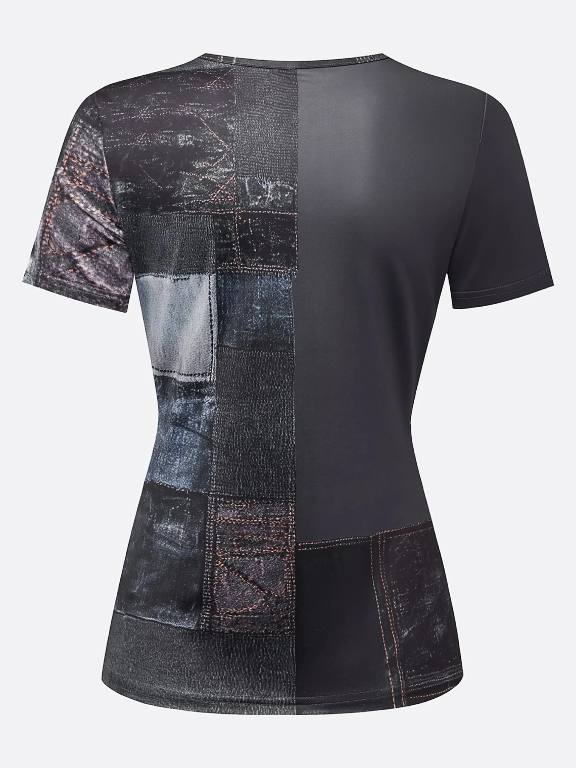 Casual Faux Denim Print Graphic Crew Neck T-shirt