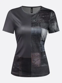 Casual Faux Denim Print Graphic Crew Neck T-shirt