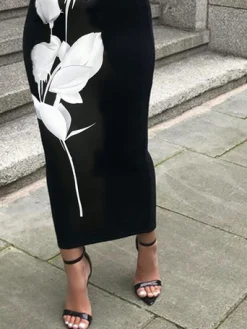 Casual Floral Midi Skirt