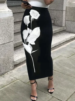 Casual Floral Midi Skirt