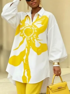 Casual Floral Printing Shirt Collar Shirt