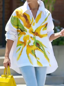 Casual Floral Printing Shirt Collar Shirt