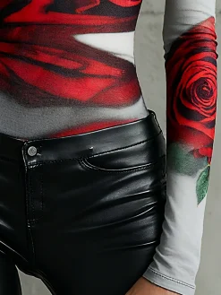 Casual Floral Printing Tight T-shirt