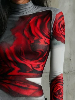 Casual Floral Printing Tight T-shirt