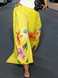 Casual Floral Printing Wide Leg Pants