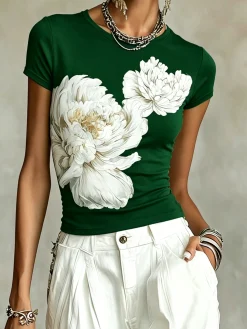 Casual Floral Slim Fit Graphic T-Shirt