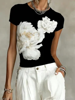 Casual Floral Slim Fit Graphic T-Shirt