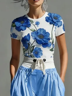 Casual Floral Slim Fit Short Sleeve Tee