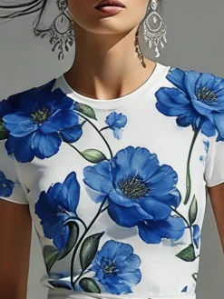 Casual Floral Slim Fit Short Sleeve Tee