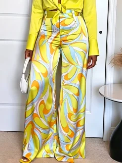 Casual Geometric Color Block Straight Pants