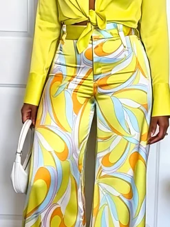 Casual Geometric Color Block Straight Pants