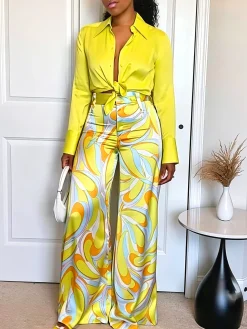 Casual Geometric Color Block Straight Pants