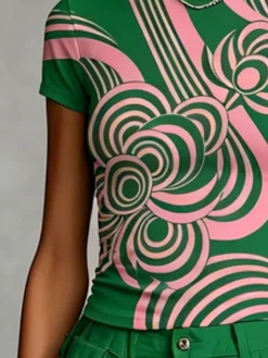 Casual Geometric Floral Color Block Printing T-shirt