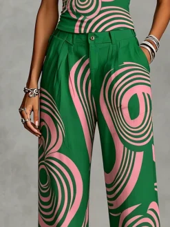 Casual Geometric Floral Straight Pants