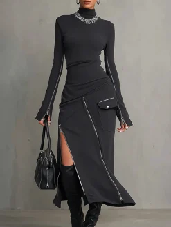 Casual High Waist Slit Midi Skirt for Summer Daily Wear