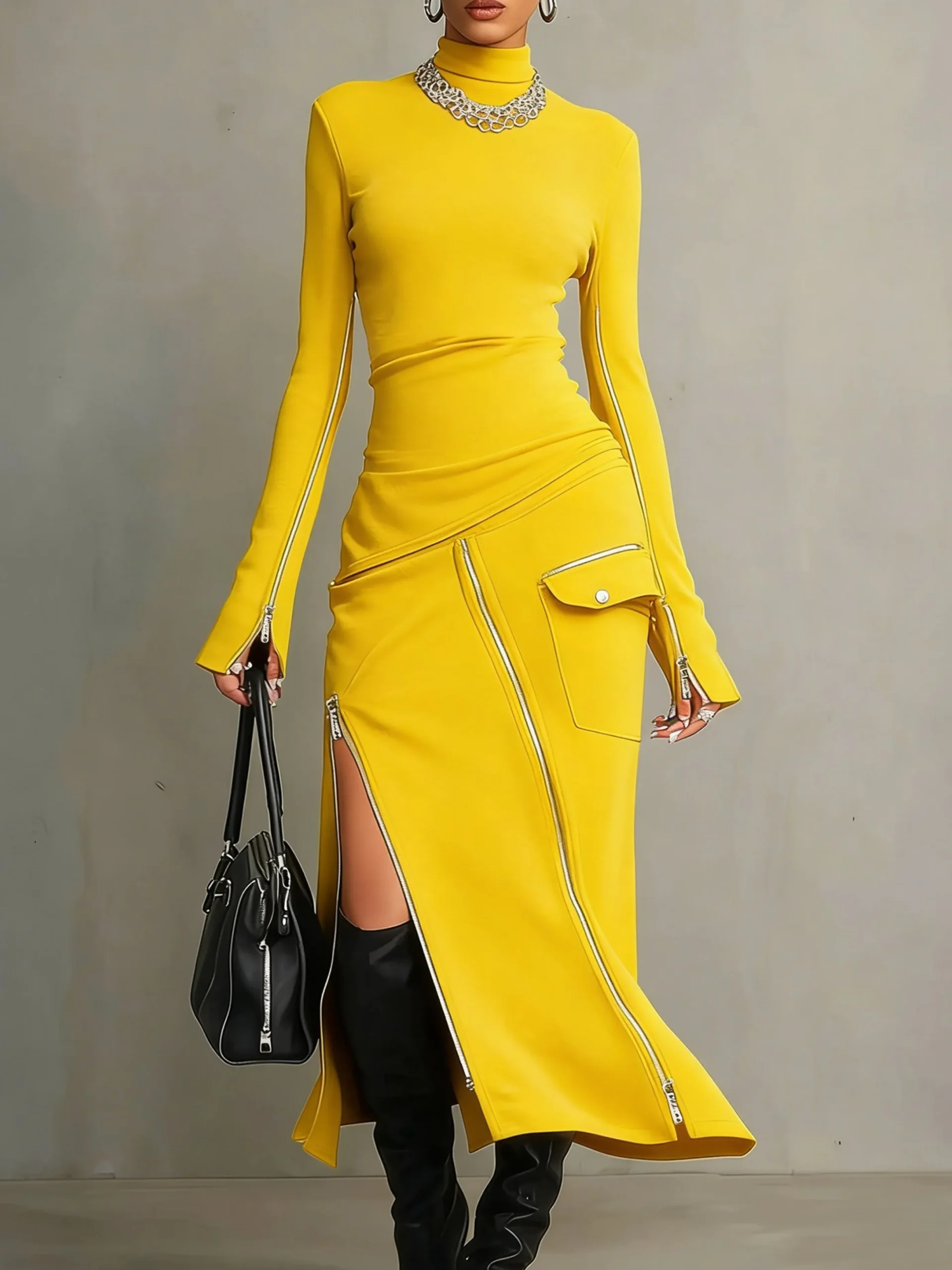Casual High Waist Slit Midi Skirt for Summer Daily Wear