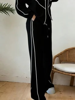Casual High Waist Wide Leg Pants Color Block H-Line Daily Trousers