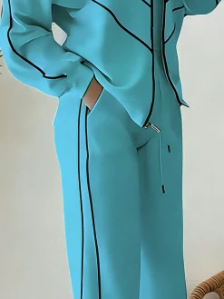 Casual High Waist Wide Leg Pants Color Block H-Line Daily Trousers