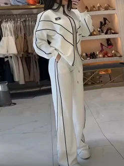 Casual High Waist Wide Leg Pants Color Block H-Line Daily Trousers