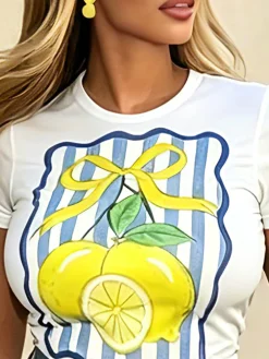 Casual Lemon Crew Neck T-shirt