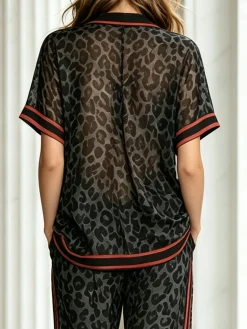 Casual Leopard Printing Shawl Collar Blouse