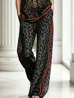 Casual Leopard Printing Wide Leg Pants