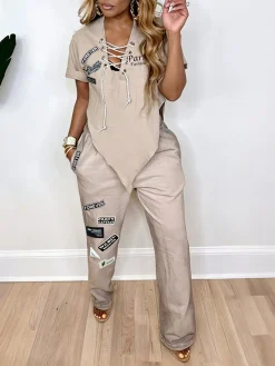 Casual Letter Pattern Straight Pants