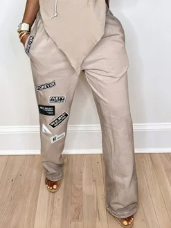 Casual Letter Pattern Straight Pants