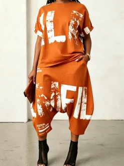 Casual Letter Print Tailored Short Sleeve Tee