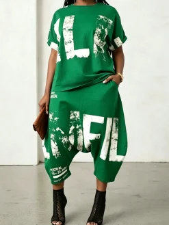 Casual Letter Print Tailored Short Sleeve Tee