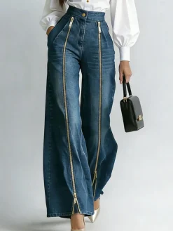 Casual Long Straight Pants H-Line Zipper Regular Fit Daily