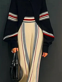 Casual Loose Color Block Sweater Pants