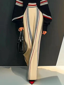 Casual Loose Color Block Sweater Pants