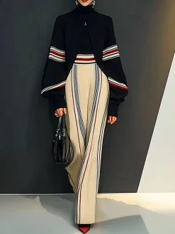 Casual Loose Color Block Sweater Pants